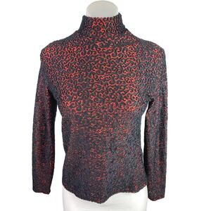 Women's Black Orange Textured Jaquard Turtleneck long Sleeve Sweater Top Size S